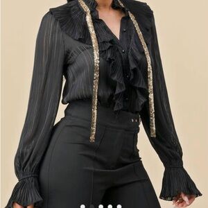 Elegant Black Ruffled Women's Top